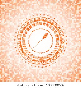 sperm icon inside abstract orange mosaic emblem