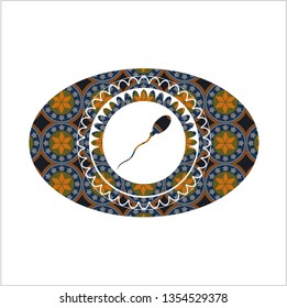 sperm icon inside arabesque badge. arabic decoration.