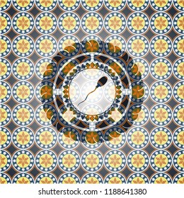 sperm icon inside arabesque emblem background. arabic decoration.
