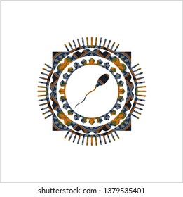 sperm icon inside arabesque emblem background. arabic decoration.