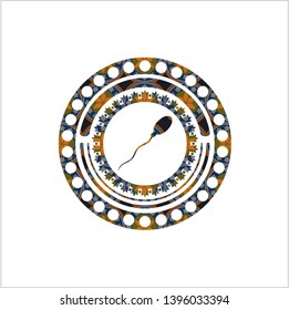 sperm icon inside arabesque emblem background. arabic decoration.