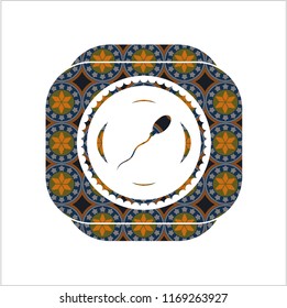 sperm icon inside arabic badge background. Arabesque decoration.