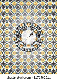 sperm icon inside arabic badge background. Arabesque decoration.