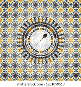 sperm icon inside arabic badge. Arabesque decoration.