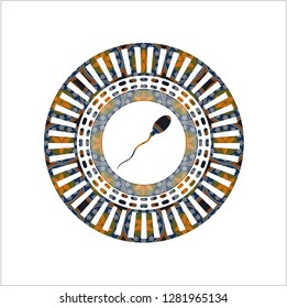 sperm icon inside arabic badge background. Arabesque decoration.
