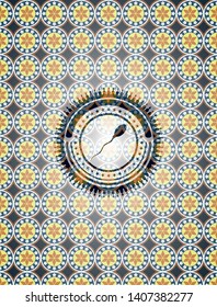 sperm icon inside arabic badge background. Arabesque decoration.