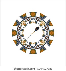 sperm icon inside arabic emblem background. Arabesque decoration.