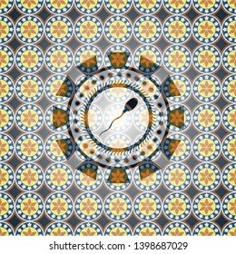 sperm icon inside arabic emblem. Arabesque decoration.