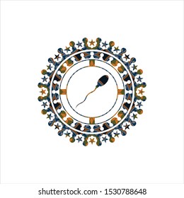 sperm icon inside arabic style badge. Arabesque decoration.