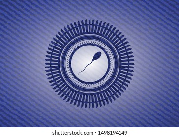 sperm icon inside badge with jean texture