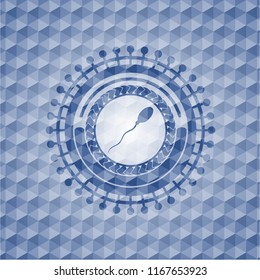 sperm icon inside blue badge with geometric background.