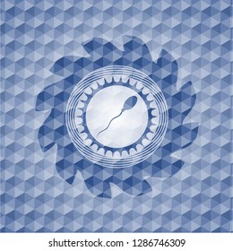 sperm icon inside blue badge with geometric pattern background.