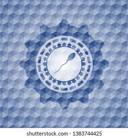 sperm icon inside blue badge with geometric pattern background.