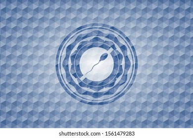 sperm icon inside blue badge with geometric pattern background.