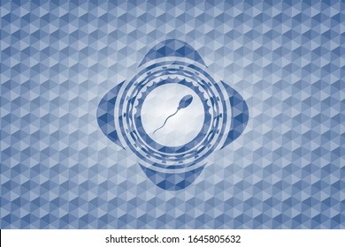icono de esperma dentro de la placa azul con fondo geométrico.