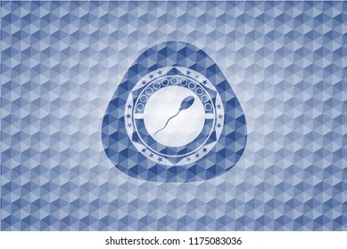 sperm icon inside blue emblem with geometric background.