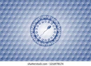 sperm icon inside blue emblem with geometric background.