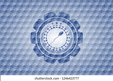 sperm icon inside blue emblem with geometric background.