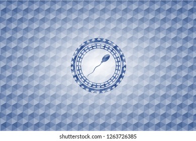 sperm icon inside blue emblem with geometric pattern.