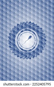 icono de esperma dentro del emblema azul o de la placa con fondo de patrón geométrico abstracto. 