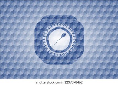 sperm icon inside blue hexagon emblem.