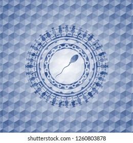 sperm icon inside blue polygonal emblem.