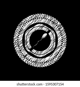 sperm icon inside chalkboard emblem on black board