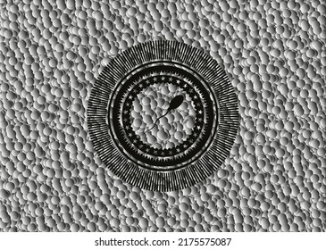 icono de esperma dentro de un icono oscuro o emblema con fondo de burbujas grises. Ilustración vectorial. Detallado. 