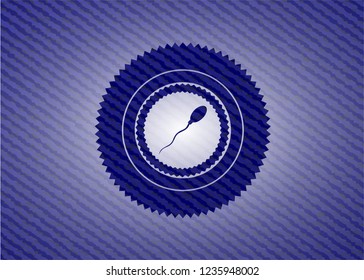 sperm icon inside emblem with jean texture