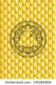sperm icon inside gold shiny badge. Scales pattern. Vector Illustration. Detailed.