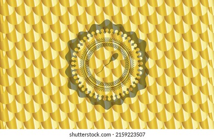 icono de esperma dentro del emblema brillante de oro. Patrón de escalas. Ilustración vectorial. Detallado. 