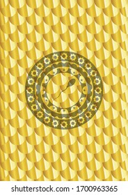 sperm icon inside golden badge. Scales pattern. Vector Illustration. Detailed.