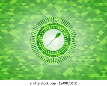 sperm icon inside green emblem with mosaic background