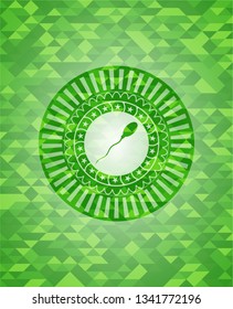 sperm icon inside green emblem. Mosaic background