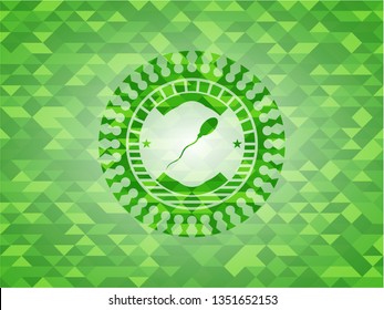 sperm icon inside green emblem with mosaic ecological style background