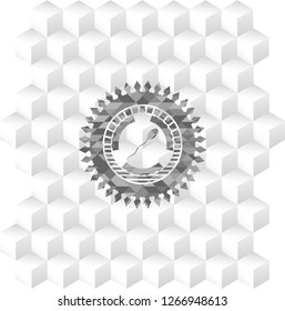 sperm icon inside grey badge with geometric cube white background