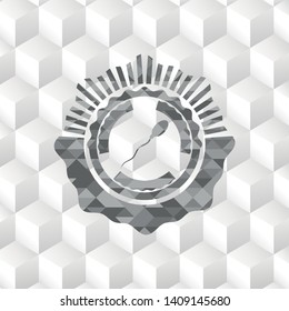 sperm icon inside grey badge with geometric cube white background