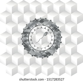 sperm icon inside grey badge with geometric cube white background