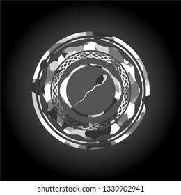 sperm icon inside grey camo emblem