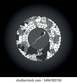sperm icon inside grey camouflage texture