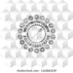 sperm icon inside grey emblem. Retro with geometric cube white background