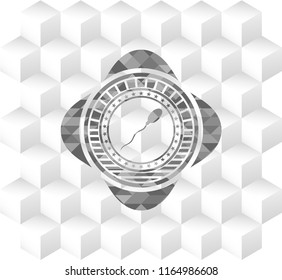 sperm icon inside grey icon or emblem with geometric cube white background