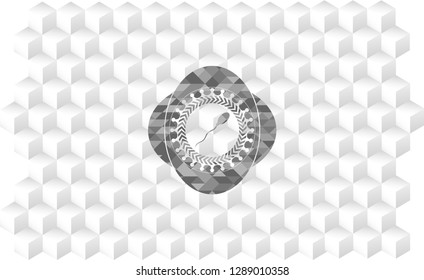 sperm icon inside grey emblem. Vintage with geometric cube white background