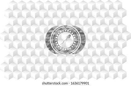 sperm icon inside grey emblem with cube white background