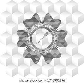 icono de esperma dentro del emblema gris. Vintage con fondo blanco cubo geométrico. 