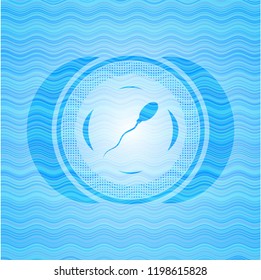 sperm icon inside light blue water style badge.