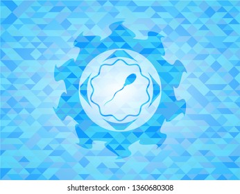 sperm icon inside light blue emblem with mosaic ecological style background