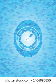 sperm icon inside light blue mosaic emblem