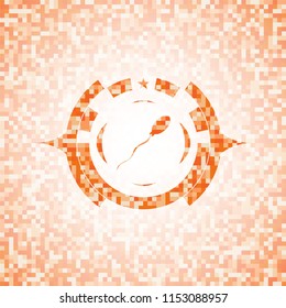 sperm icon inside orange mosaic emblem