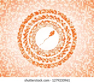 sperm icon inside orange mosaic emblem